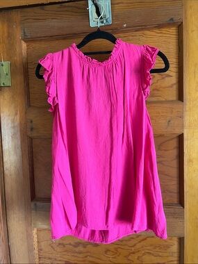 Ruffle-Sleeve Hot Pink Women's Blouse